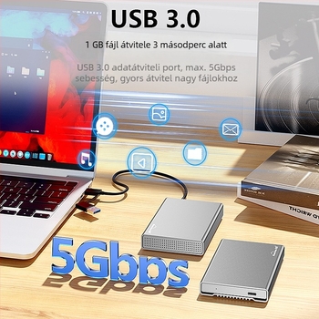 SATA külső tok merevlemezhez, teljes alumínium test, USB-C csatlakozás, akár 4 TB-ig, USB 3.0 5 Gbps