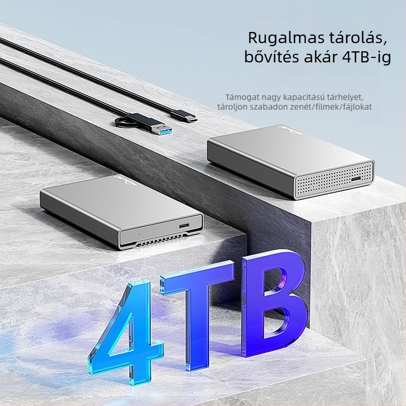 SATA külső tok merevlemezhez, teljes alumínium test, USB-C csatlakozás, akár 4 TB-ig, USB 3.0 5 Gbps