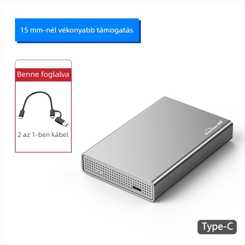 SATA külső tok merevlemezhez, teljes alumínium test, USB-C csatlakozás, akár 4 TB-ig, USB 3.0 5 Gbps