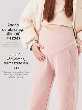 Várandós nadrág hasi támogatással, szabad szabású, széles lábú, poliészter 95%+, közepes vastagság, ősz 2024