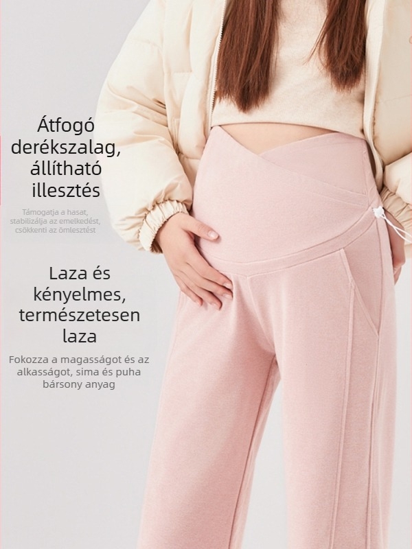 Várandós nadrág hasi támogatással, szabad szabású, széles lábú, poliészter 95%+, közepes vastagság, ősz 2024