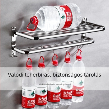 Rozsdamentes acél fürdőszobai törölközőtartó, összecsukható, fúrás nélküli, két darabos készlet, polírozott felület