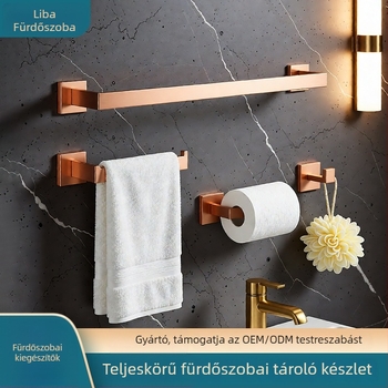 Rozsdamentes acél fürdőszobai törölközőtartó készlet kalapakasztóval – mattított vagy polírozott felülettel; tartalmaz törölközőtartót, törölközőgyűrűt, papírtartót és kabátakasztót.