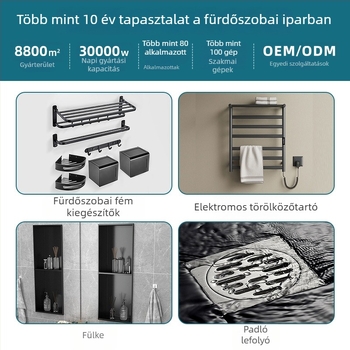 Rozsdamentes acél fürdőszobai törölközőtartó készlet kalapakasztóval – mattított vagy polírozott felülettel; tartalmaz törölközőtartót, törölközőgyűrűt, papírtartót és kabátakasztót.