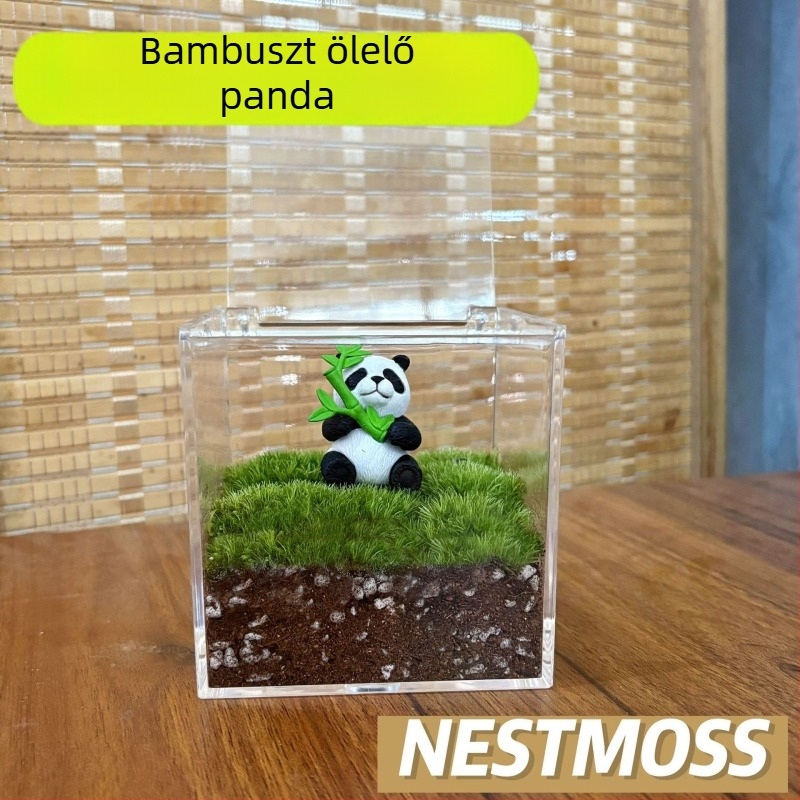 Mikro mohás táj irodai üvegben – kézzel készített, műanyagból, testreszabható logónyomás, üzleti ajándéknak alkalmas