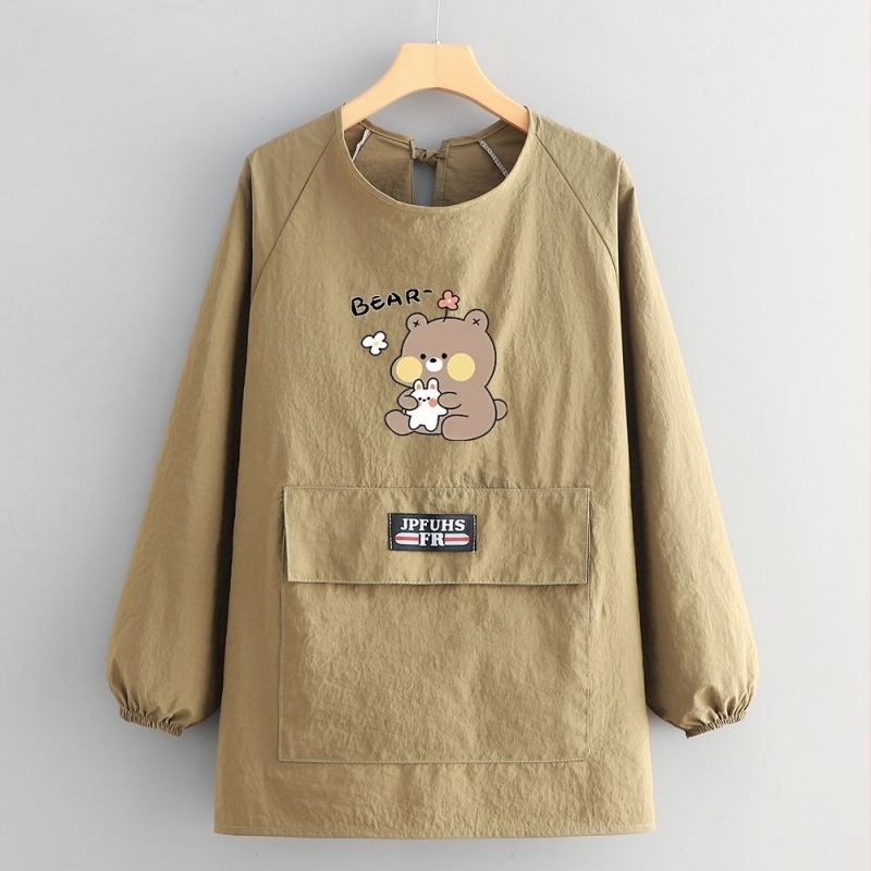 Taslan anyagú ujjú kötény konyhára, karikatúra mintás, anti-szennyeződés védelem