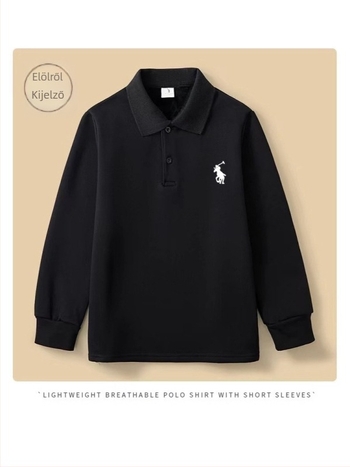Gyerekeknek készült pamut polo póló, hosszú ujjú galléros, rajzolt mintával, uniszex, őszi 2025