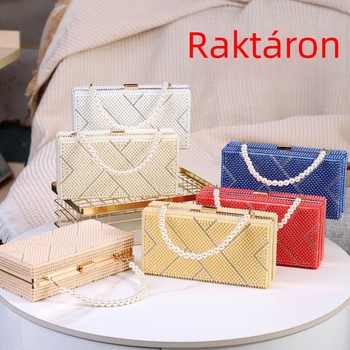 Gyöngyös esté táska, PVC külső, poliészter bélés, crossbody stílus, vízszintes négyszög alakú, kapcsos zárás, telefonzseb