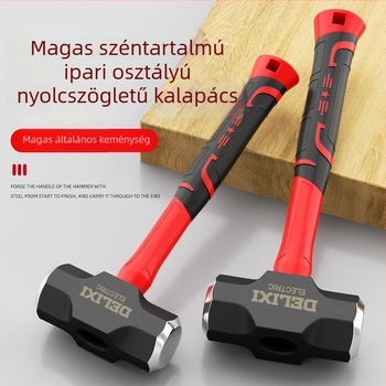 Nyolcszögletű fejű kalapács, gumí puha markolat, magas széntartalmú acél, egy darabból álló kivitel