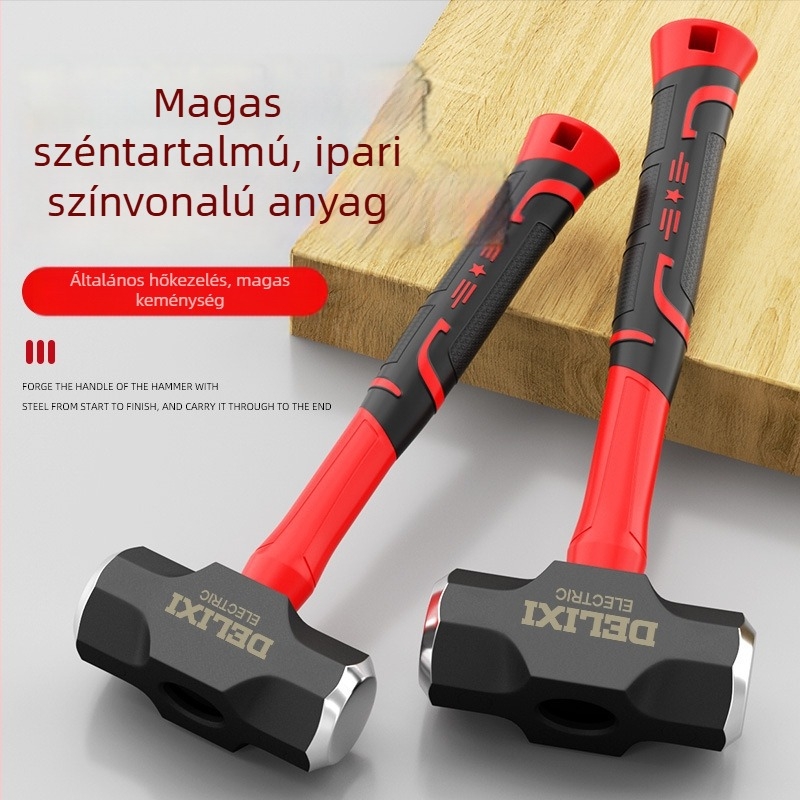 Nyolcszögletű fejű kalapács, gumí puha markolat, magas széntartalmú acél, egy darabból álló kivitel