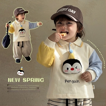 Gyermekeknek szóló poloing, koreai stílus, pamut, rajzfilm mintás, 1–3 éves korosztálynak