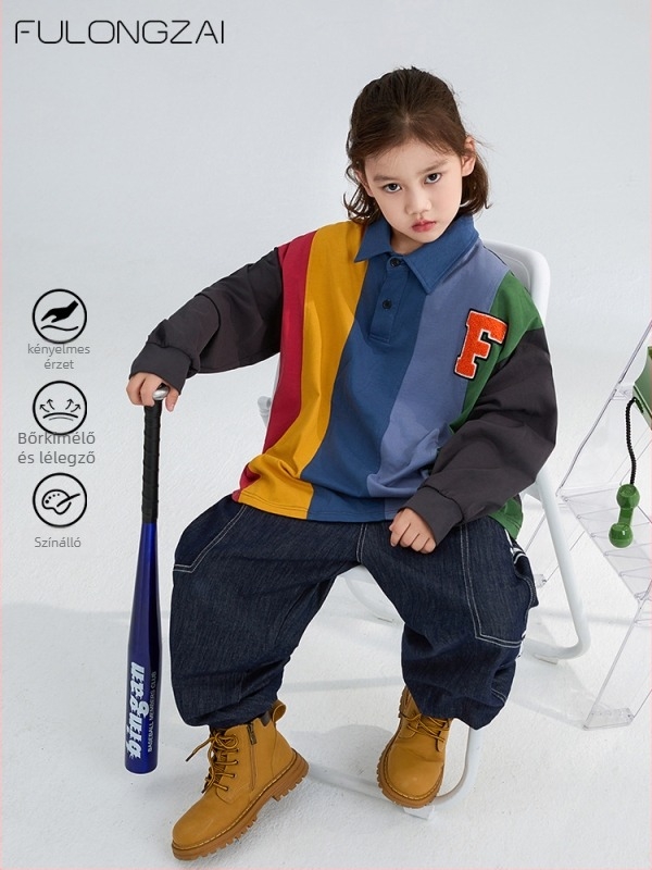 Fulongzi uniszex pamut csíkos pólóing, tavasz 2024, 8 évesnél idősebb gyerekeknek