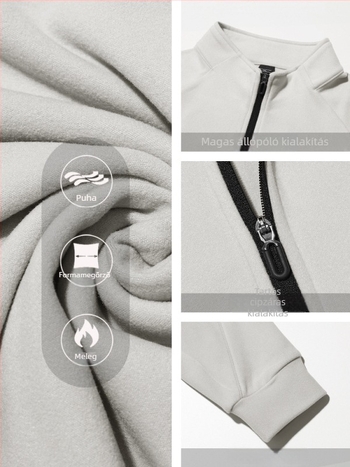 Férfi fél-zip sportos felső, hosszú ujjú, állálló gallérral, szoros szabású poliészter anyagból, téli–tavaszi–őszi viselet