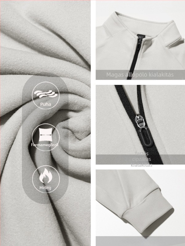Férfi fél-zip sportos felső, hosszú ujjú, állálló gallérral, szoros szabású poliészter anyagból, téli–tavaszi–őszi viselet