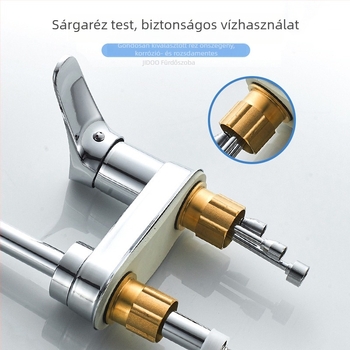 Kétlyukas kihúzható mosdócsap meleg–hideg vízhez, sárgaréz test, krómozott felület, kerámiás szelep, modell SKCLSLT