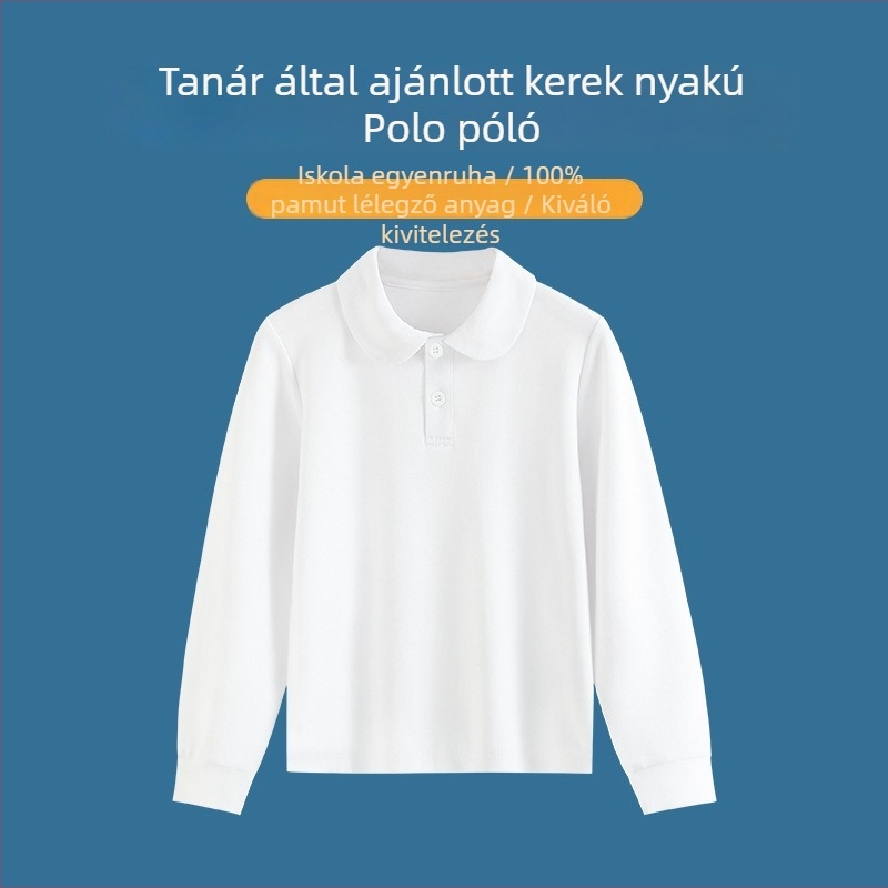 Lányoknak készített pamut polo hosszú ujjú, koreai stílusú, kényelmes tavaszra