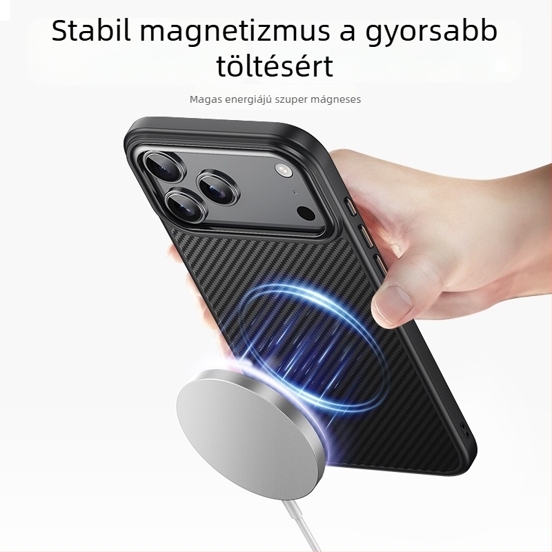 Szénszálas MagSafe tok iPhone 17 Pro Maxhoz – bőrhatású textúra, védőtok