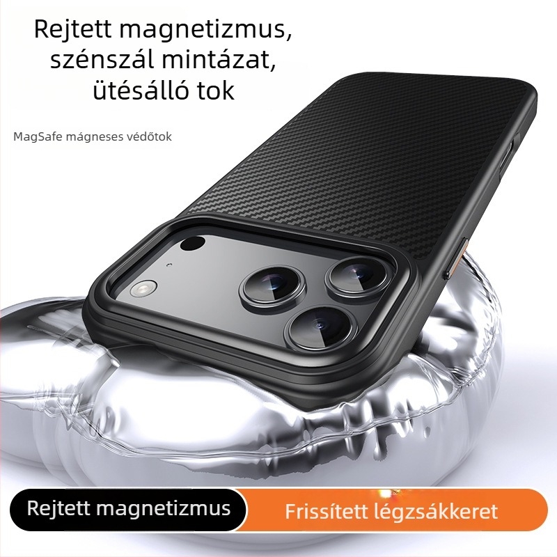 Szénszálas MagSafe tok iPhone 17 Pro Maxhoz – bőrhatású textúra, védőtok