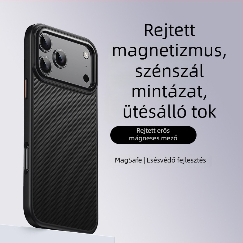 Szénszálas MagSafe tok iPhone 17 Pro Maxhoz – bőrhatású textúra, védőtok