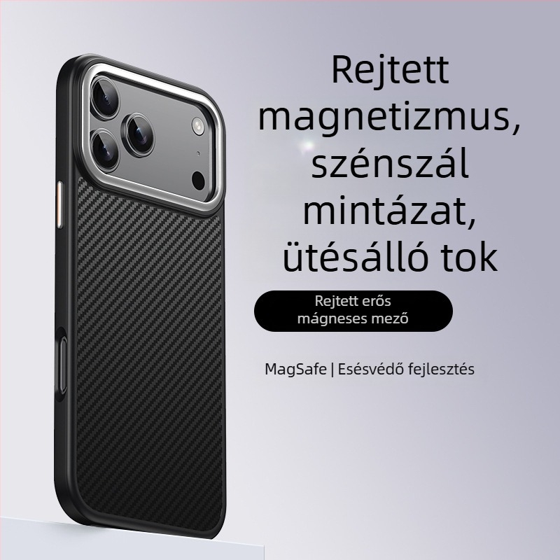 Szénszálas MagSafe tok iPhone 17 Pro Maxhoz – bőrhatású textúra, védőtok
