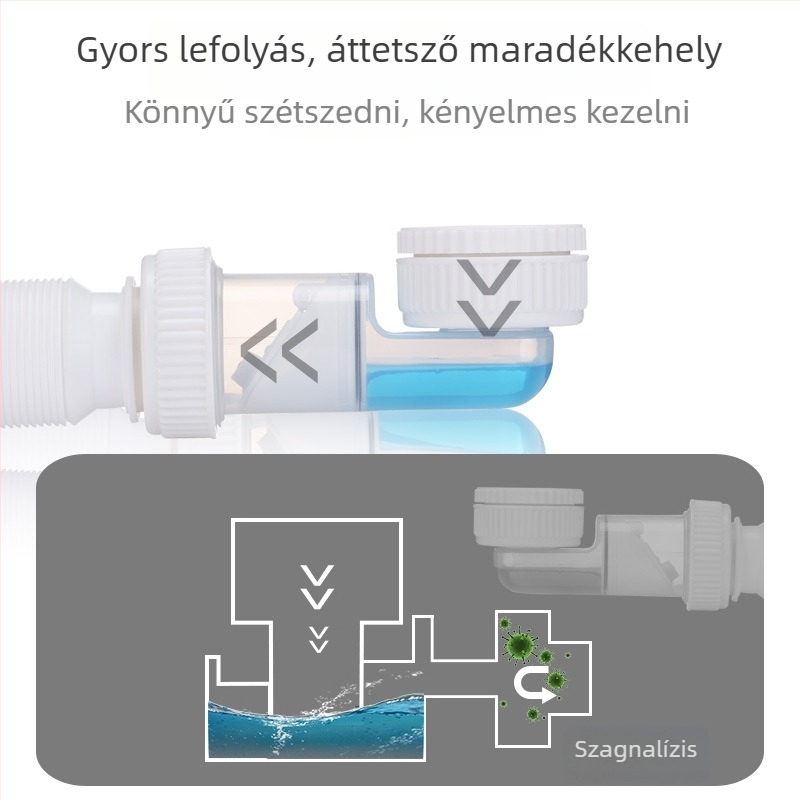 Konyhai mosogatókivonó csatlakozók – P-ív alak, Bounce típus, PP anyag, modell DL-8622E, modern minimalist stílus