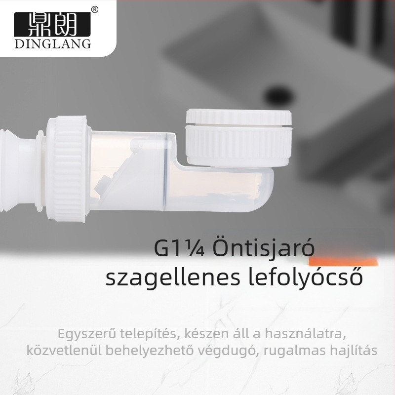Konyhai mosogatókivonó csatlakozók – P-ív alak, Bounce típus, PP anyag, modell DL-8622E, modern minimalist stílus