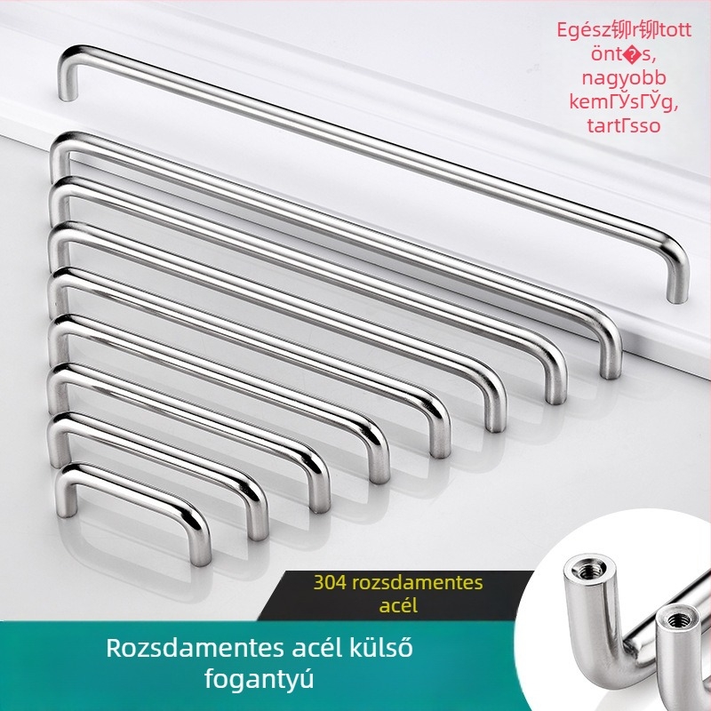 Rozsdamentes acél fogantyú szekrényajtókhoz – ívelt alak, modern egyszerű stílus, kovácsolt kivitel, alkalmas ajtókhoz és fiókokhoz