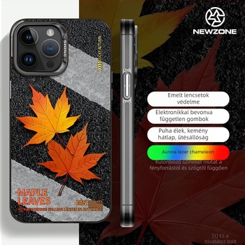 iPhone 14 Pro Max kemény tok, akril, festett juharleveles és almás dizájn, leesés elleni védelem