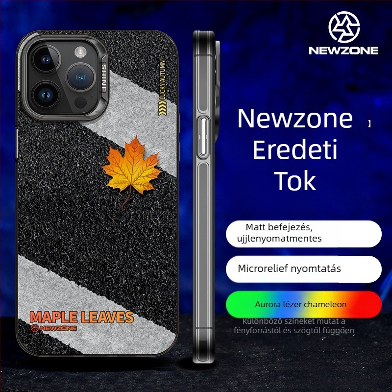 iPhone 14 Pro Max kemény tok, akril, festett juharleveles és almás dizájn, leesés elleni védelem
