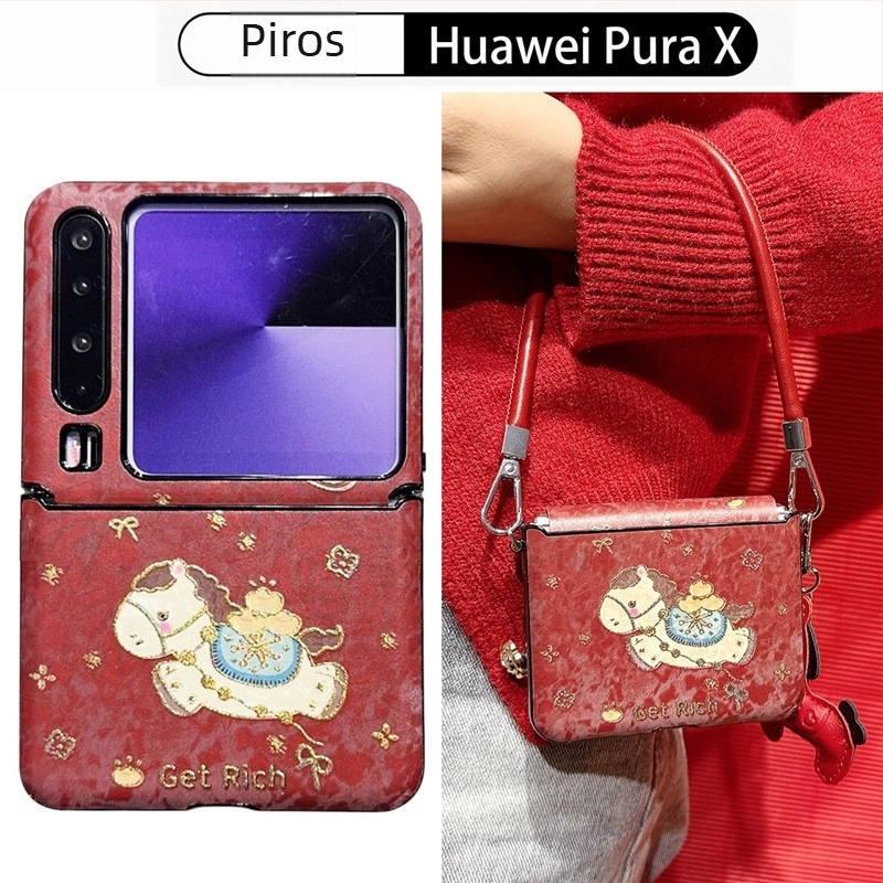 Huawei NovaFlip tok PuraX, összecsukható VFlip7, mágneses záródással, P50 Pocket 2-höz, motívum: szerencse ló