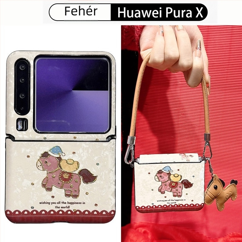 Huawei NovaFlip tok PuraX, összecsukható VFlip7, mágneses záródással, P50 Pocket 2-höz, motívum: szerencse ló
