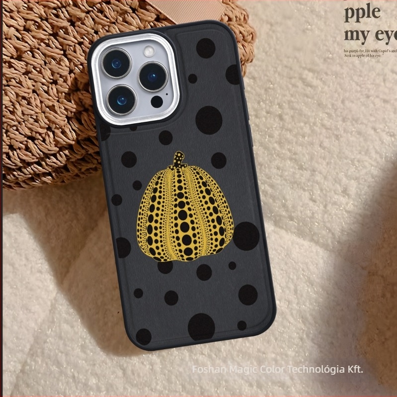 iPhone-hoz való tok Yayoi Kusama tök designal; műbőr; UV színnyomtatás; ütésálló; testreszabható; kompatibilis az iPhone 12–14 sorozattal (Pro/Max)
