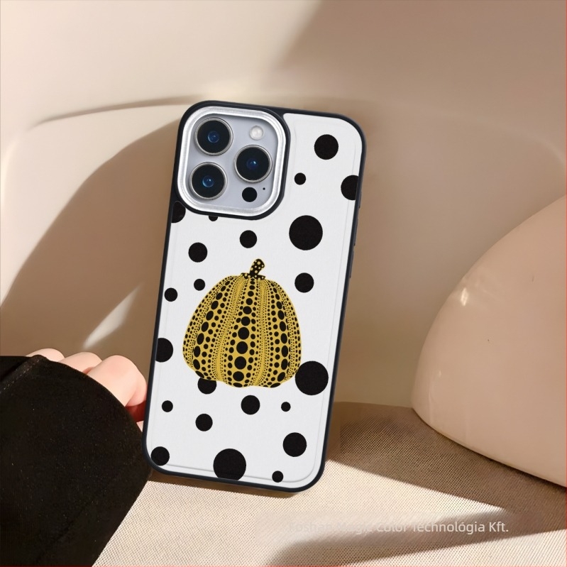 iPhone-hoz való tok Yayoi Kusama tök designal; műbőr; UV színnyomtatás; ütésálló; testreszabható; kompatibilis az iPhone 12–14 sorozattal (Pro/Max)