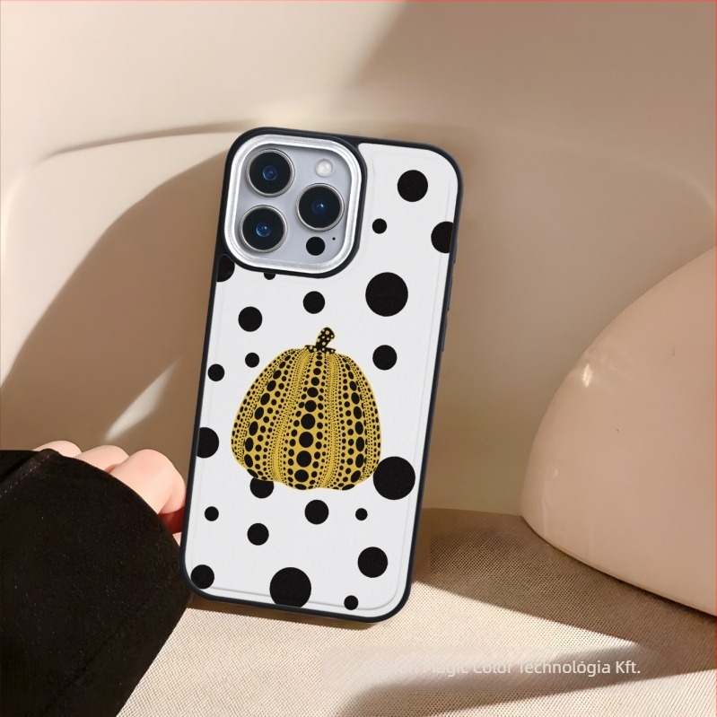 iPhone-hoz való tok Yayoi Kusama tök designal; műbőr; UV színnyomtatás; ütésálló; testreszabható; kompatibilis az iPhone 12–14 sorozattal (Pro/Max)