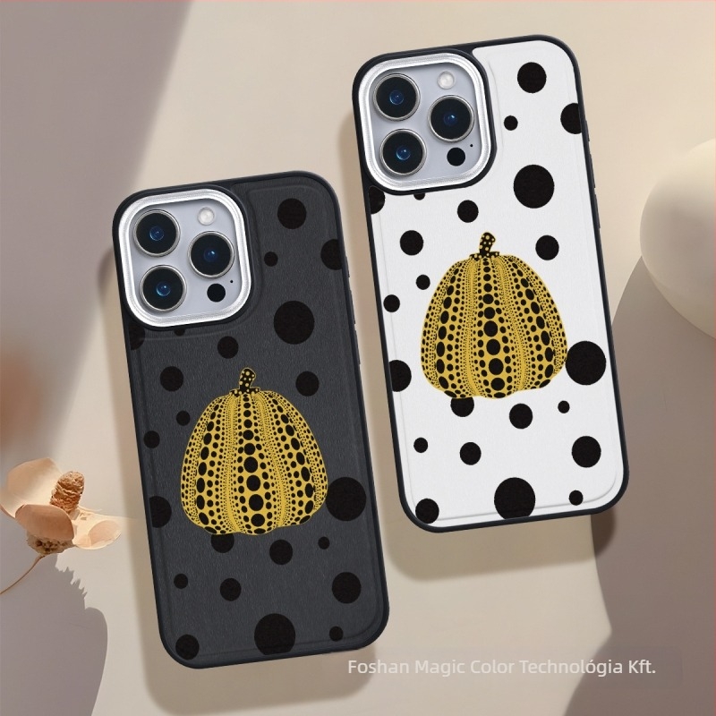 iPhone-hoz való tok Yayoi Kusama tök designal; műbőr; UV színnyomtatás; ütésálló; testreszabható; kompatibilis az iPhone 12–14 sorozattal (Pro/Max)