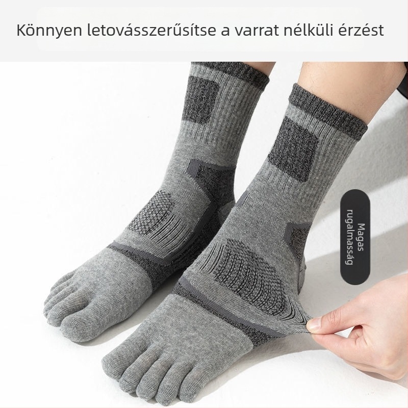 Férfi ötujjú pamut zokni, antibakteriális és dezodorizáló, nedvszívó és légáteresztő, középmagas szárú, négy évszakos viselethez