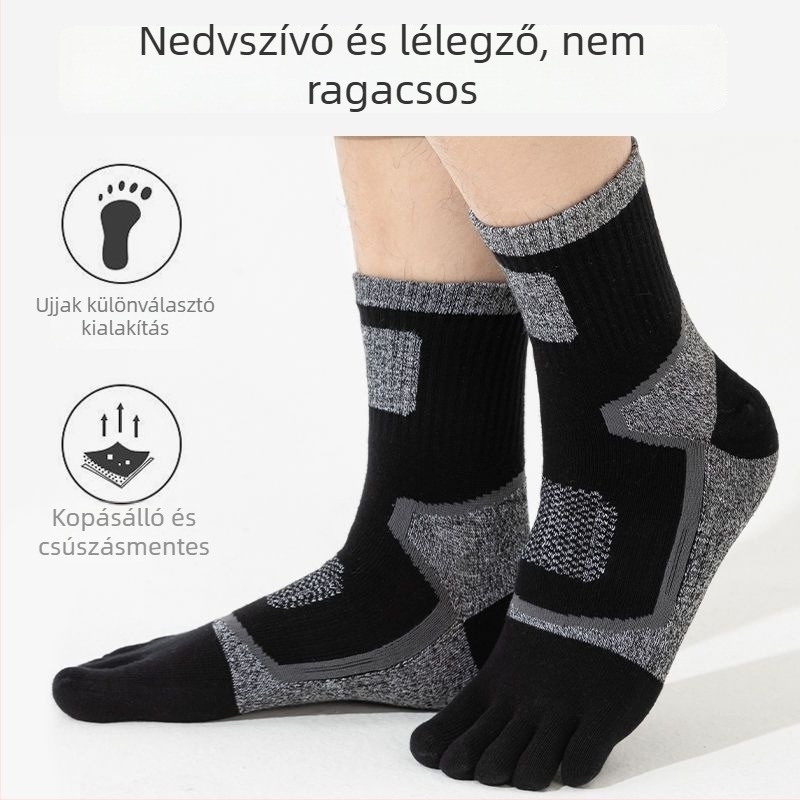 Férfi ötujjú pamut zokni, antibakteriális és dezodorizáló, nedvszívó és légáteresztő, középmagas szárú, négy évszakos viselethez
