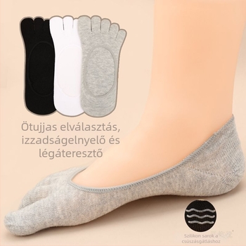 Férfi ötujjú pamut zokni, alacsony szárú, csúszásmentes sarokkal, különálló ujjak, tavasz–ősz.