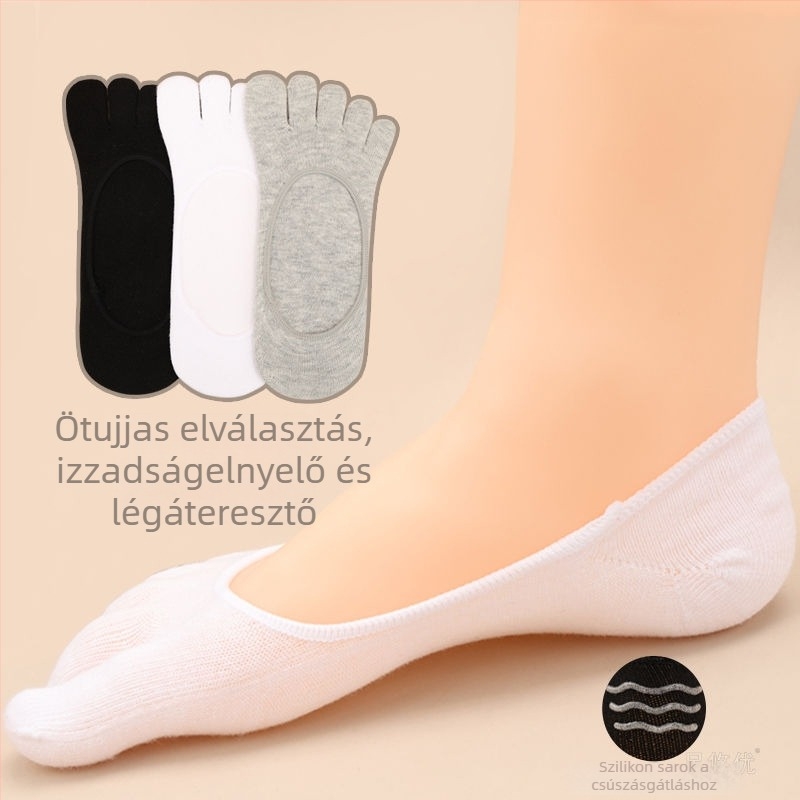 Férfi ötujjú pamut zokni, alacsony szárú, csúszásmentes sarokkal, különálló ujjak, tavasz–ősz.