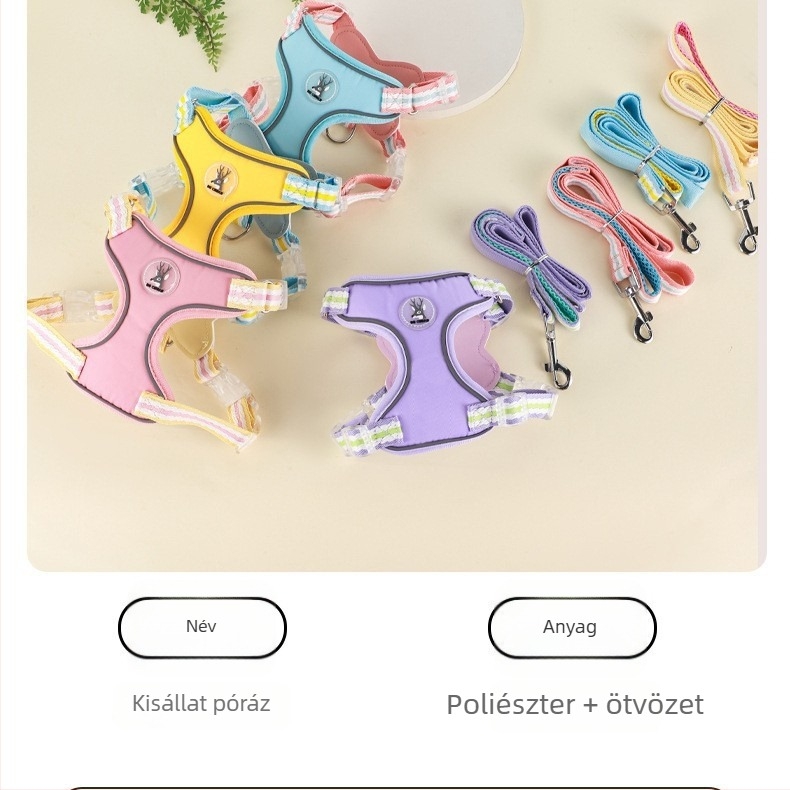 Állítható fényvisszaverő kutyahám és póráz – macaron szín
