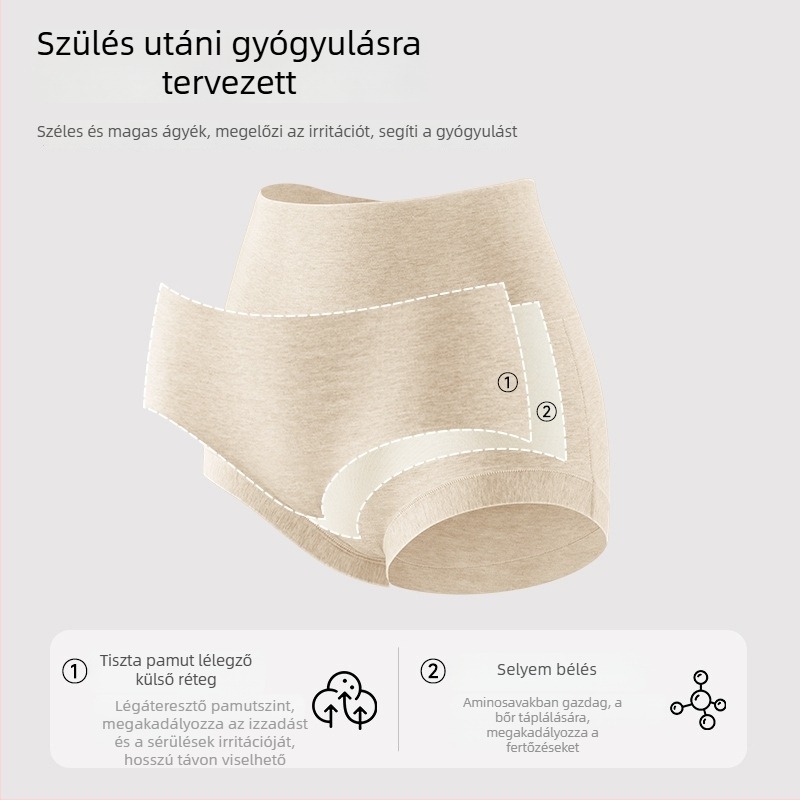Magas derekú kismama posztpartum fehérnemű, pamut (90–95%), Mulberry selyem bélés (<30%), 40 szálas kötés