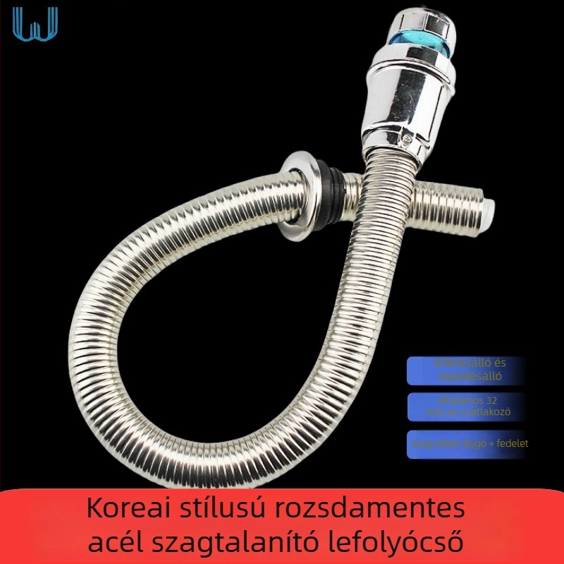 Rozsdamentes acél mosdólefolyócső, S-alakú, kettős rétegű, szagtalan