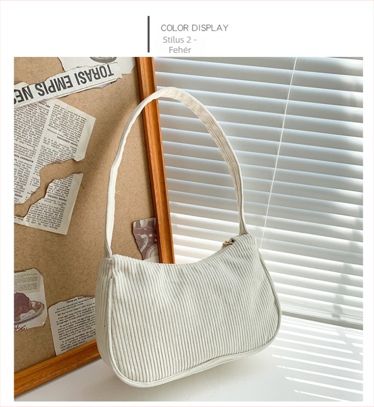 Corduroy anyagú keresztpántos táska, horizontális négyzet alakú, cipzáras nyitás, belső telefonzseb, poliészter bélés, utcai stílus