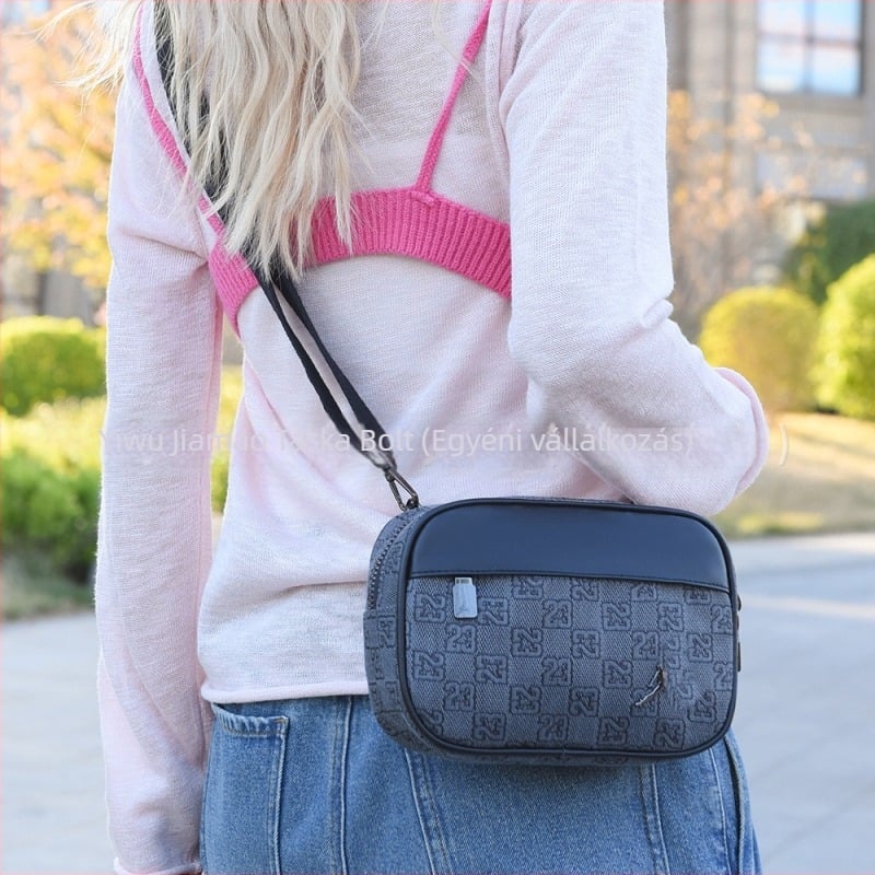 Városi egyszerűségű crossbody táska, Dupont mosott anyag, horizontális négyzet alakú forma, cipzáros nyitás, belső telefon-tartó, poliészter bélés