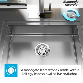 Rozsdamentes acélból készült konyhai mosogató lefolyódugó szűrőhálóval