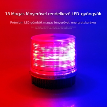 Autó LED mennyezeti figyelmeztető lámpa távirányítóval, 12–24V, mágneses alap, villogó mód