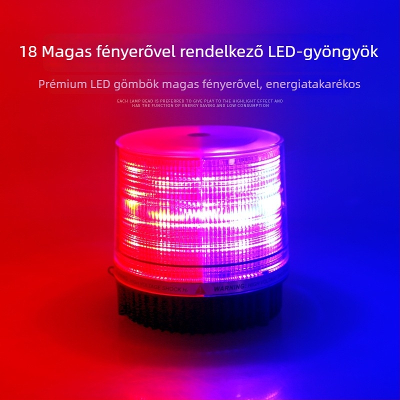 Autó LED mennyezeti figyelmeztető lámpa távirányítóval, 12–24V, mágneses alap, villogó mód