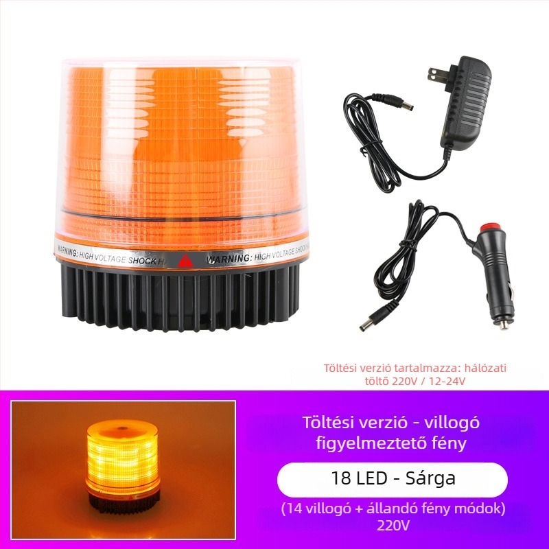 Autó LED mennyezeti figyelmeztető lámpa távirányítóval, 12–24V, mágneses alap, villogó mód