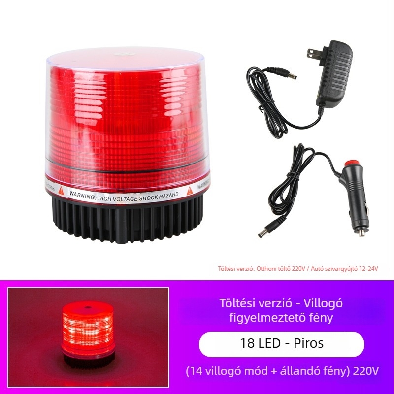 Autó LED mennyezeti figyelmeztető lámpa távirányítóval, 12–24V, mágneses alap, villogó mód