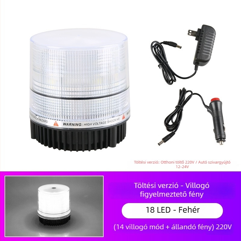 Autó LED mennyezeti figyelmeztető lámpa távirányítóval, 12–24V, mágneses alap, villogó mód